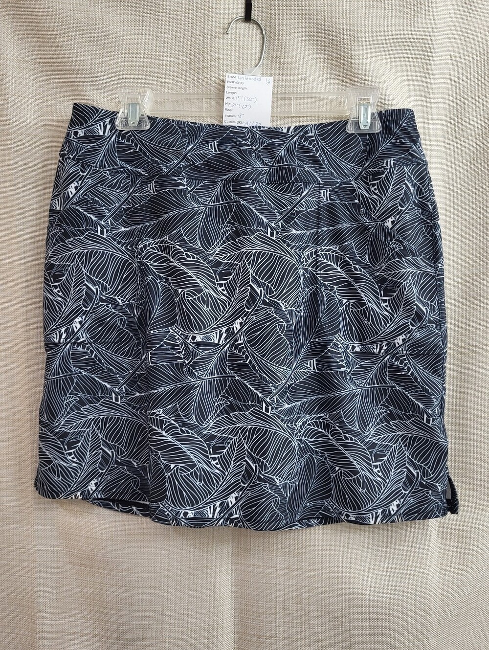 Women's Athletic No Brand Skort Black White Palm Leaf Pull-On Leisure Size L